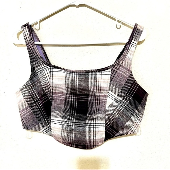 NWT LIBERTY LOVE corset bustier gray plaid cropped tank top size L - Picture 1 of 6
